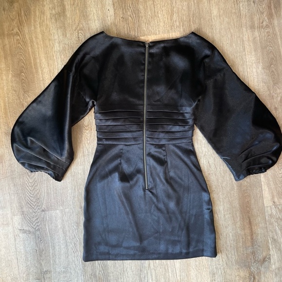 h:ours Black Satin Puff Sleeve Mini Dress Size S Balloon Sleeve Party Cocktail - Picture 5 of 5